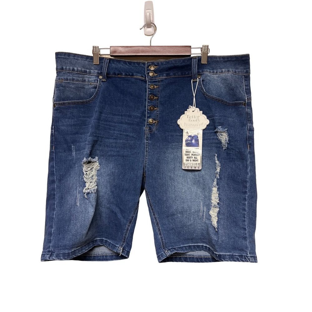 NEW! Thrill Jeans Distressed Exposed Button Fly Jean Shorts Women's Plus Size 24